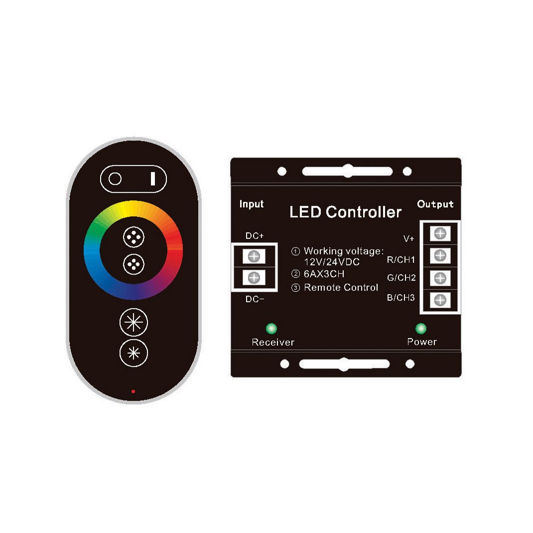 контроллер сенсорный для светодиодных лент 12v-216w 18a rgb радио eleganz