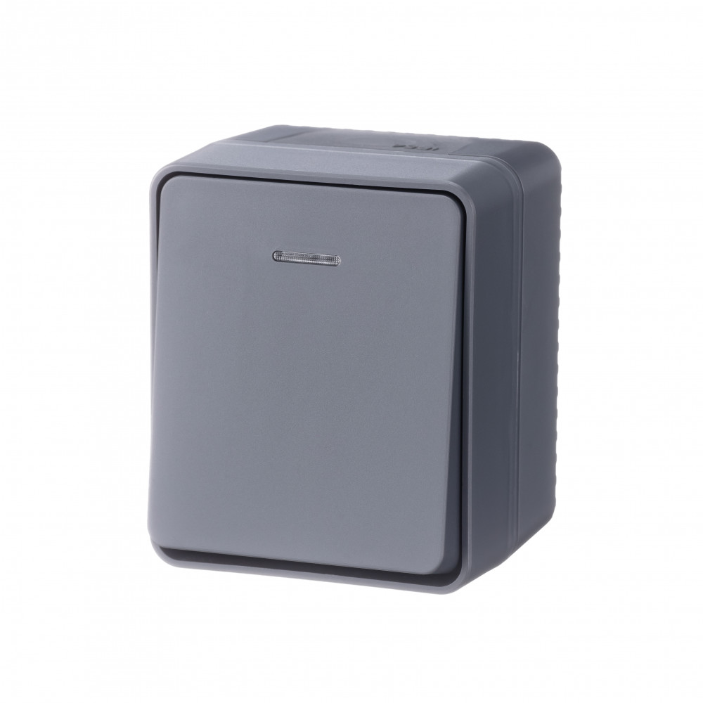 AtlasDesign Profi54 O/У Выключатель 1-клавишный с подсветкой 10А антрацит IP54 ATN544013