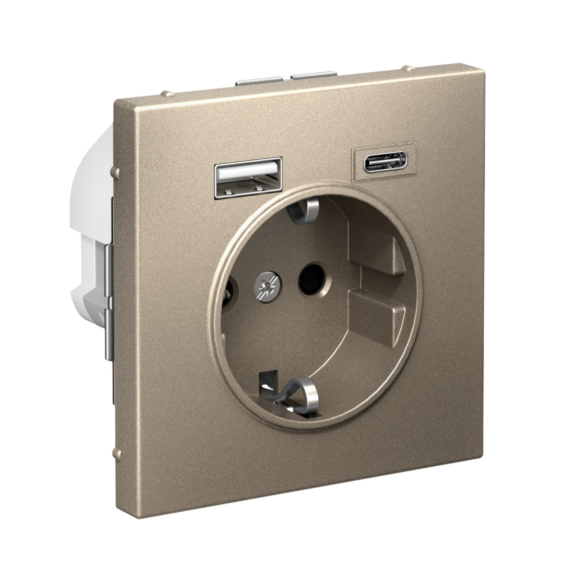 system electric artgallery розетка 1-я с заземлением со штор., с usb+usb type c, шампань gal000532