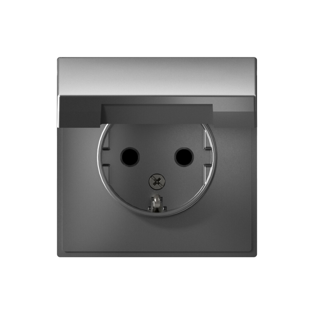 System Electric ArtGallery розетка 1-я с заземлением с крышкой, со шторками сталь GAL000946