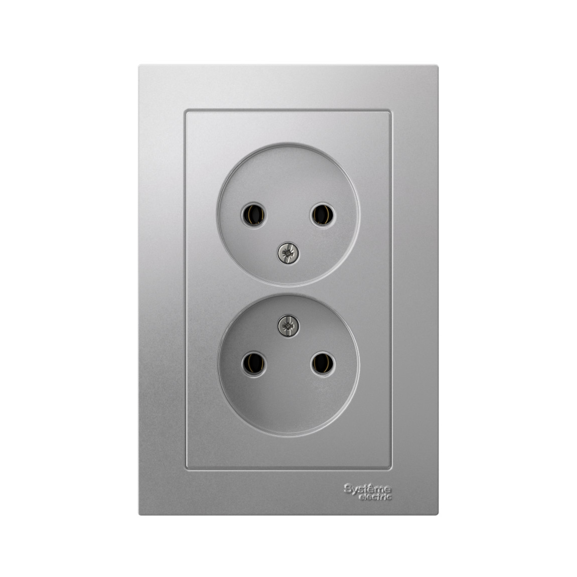 systeme electric atlasdesign, розетка 2-я без заземления алюминий atn000320