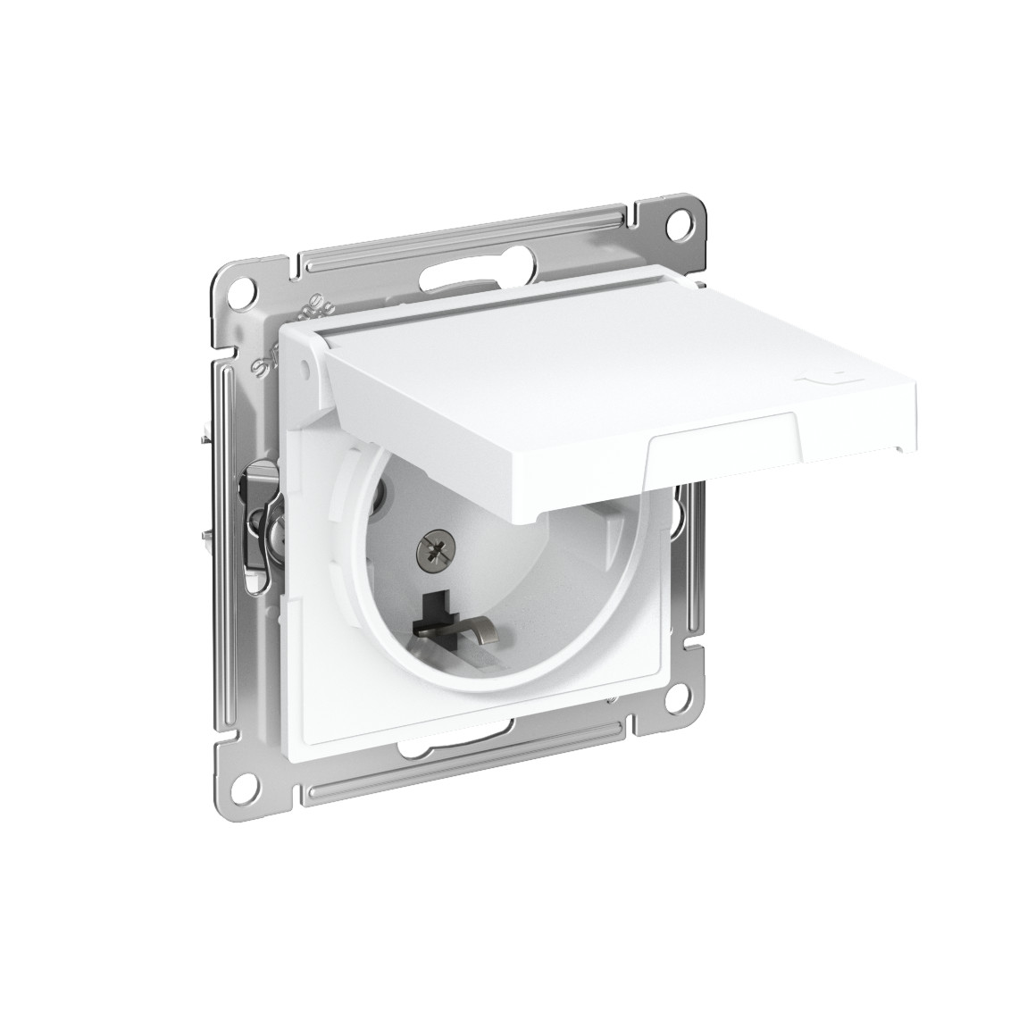 systeme electric atlasdesign розетка 1-я с заземлением со шторками с крышкой ip20 лотос