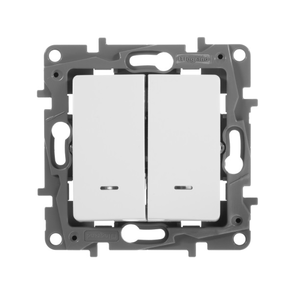legrand etika выключатель 2 клавишный с подсветкой белый