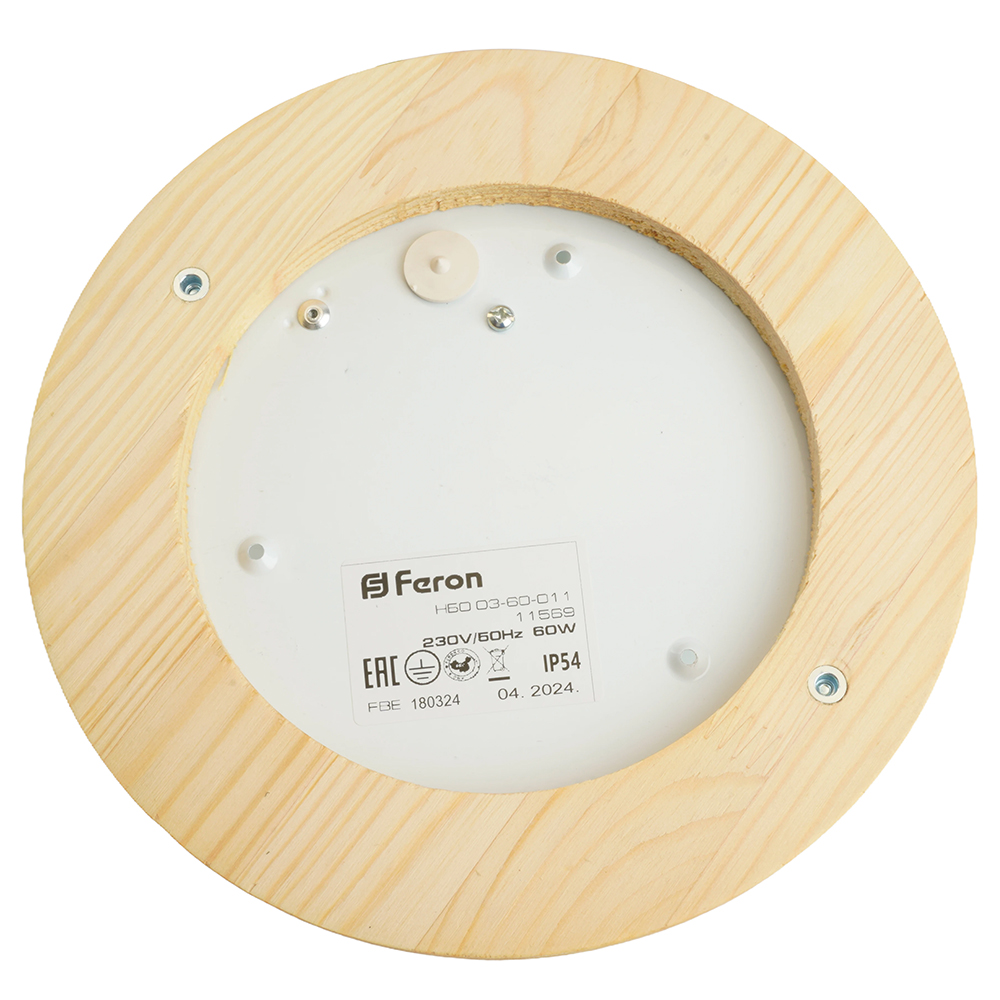 светильник накладной ip54, 220v 60вт е27, дерево, клен, круг нбо 03-60-011