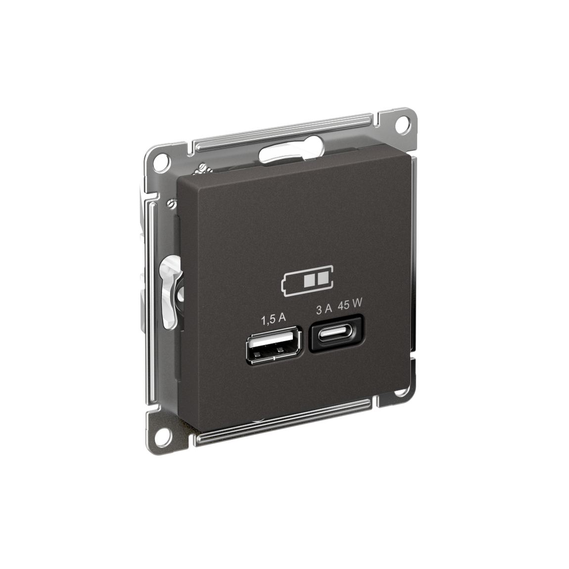 Systeme Electric ATLASDESIGN,розетка USB для зарядки 2-я, A + тип-C 45W высокоскор.заряд.QC,PD, базальт