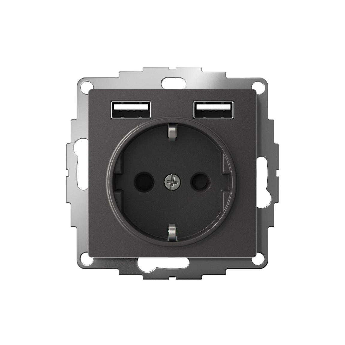 systeme electric atlasdesign розетка с заземлением и с 2 usb a+a, 2х5в/1,2а,16а, базальт atn001430