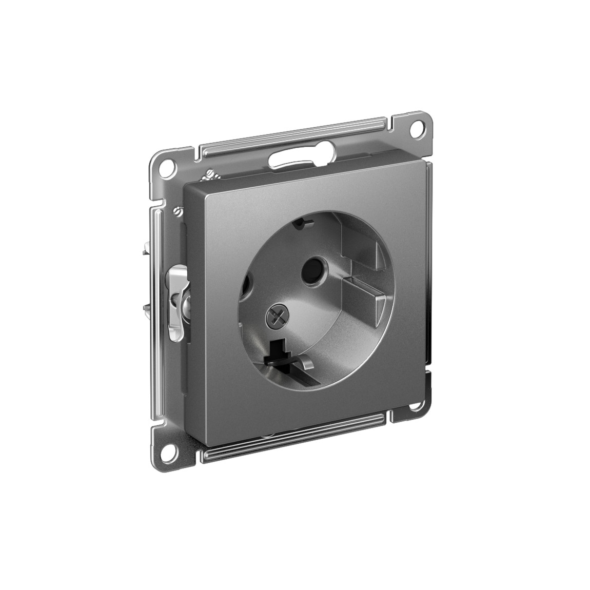 systeme electric atlasdesign розетка 1-я с заземлением со шторками сталь