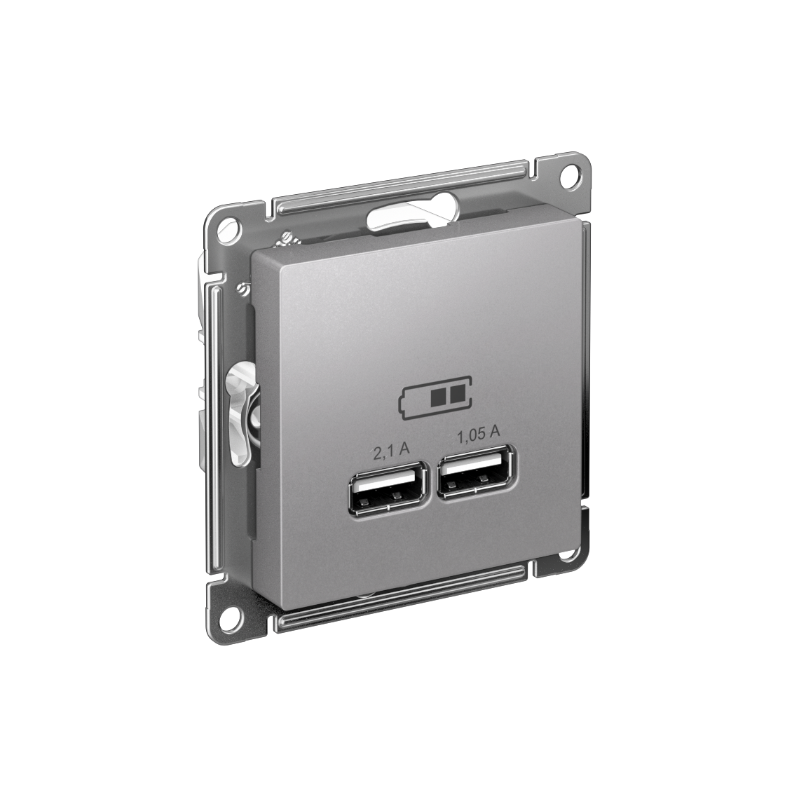 Systeme Electric ATLASDESIGN, розетка 2xUSB (2.1A/1.05A) тип A+A  для зарядки алюминий ATN000387