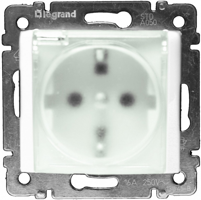 Legrand Valena IP44 розетка 1-я с заземлением с крышкой белая 774220к