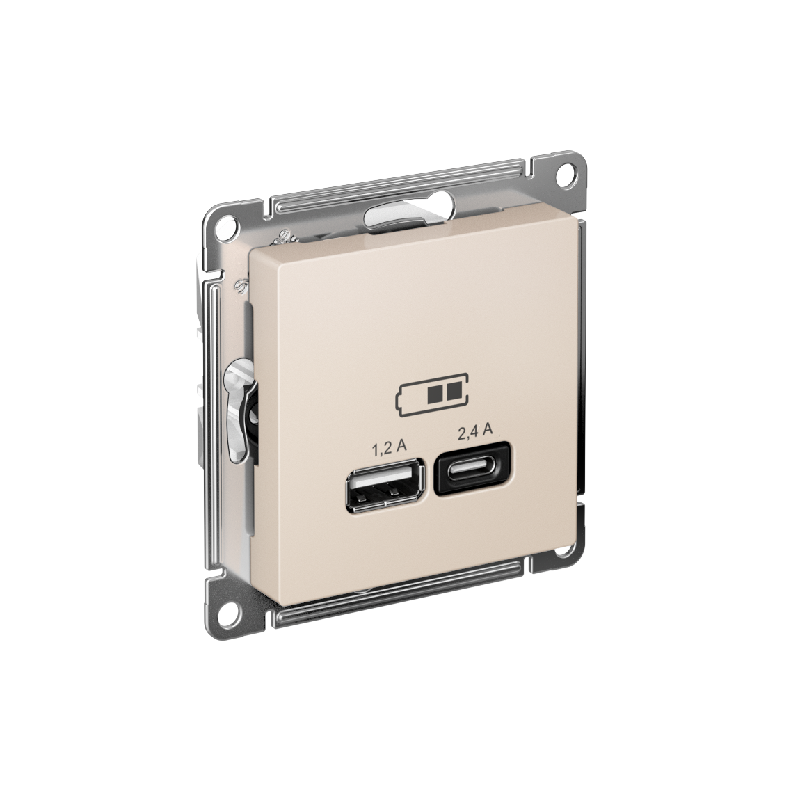 Systeme Electric ATLASDESIGN, розетка 2xUSB (1.2A/2.4A) типы A и C для зарядки бежевый ATN000239