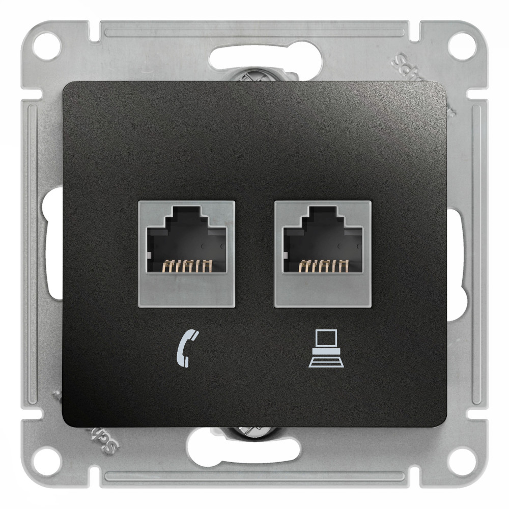 System Electric Glossa розетка двойная RJ11+RJ45 5е кат. антрацит