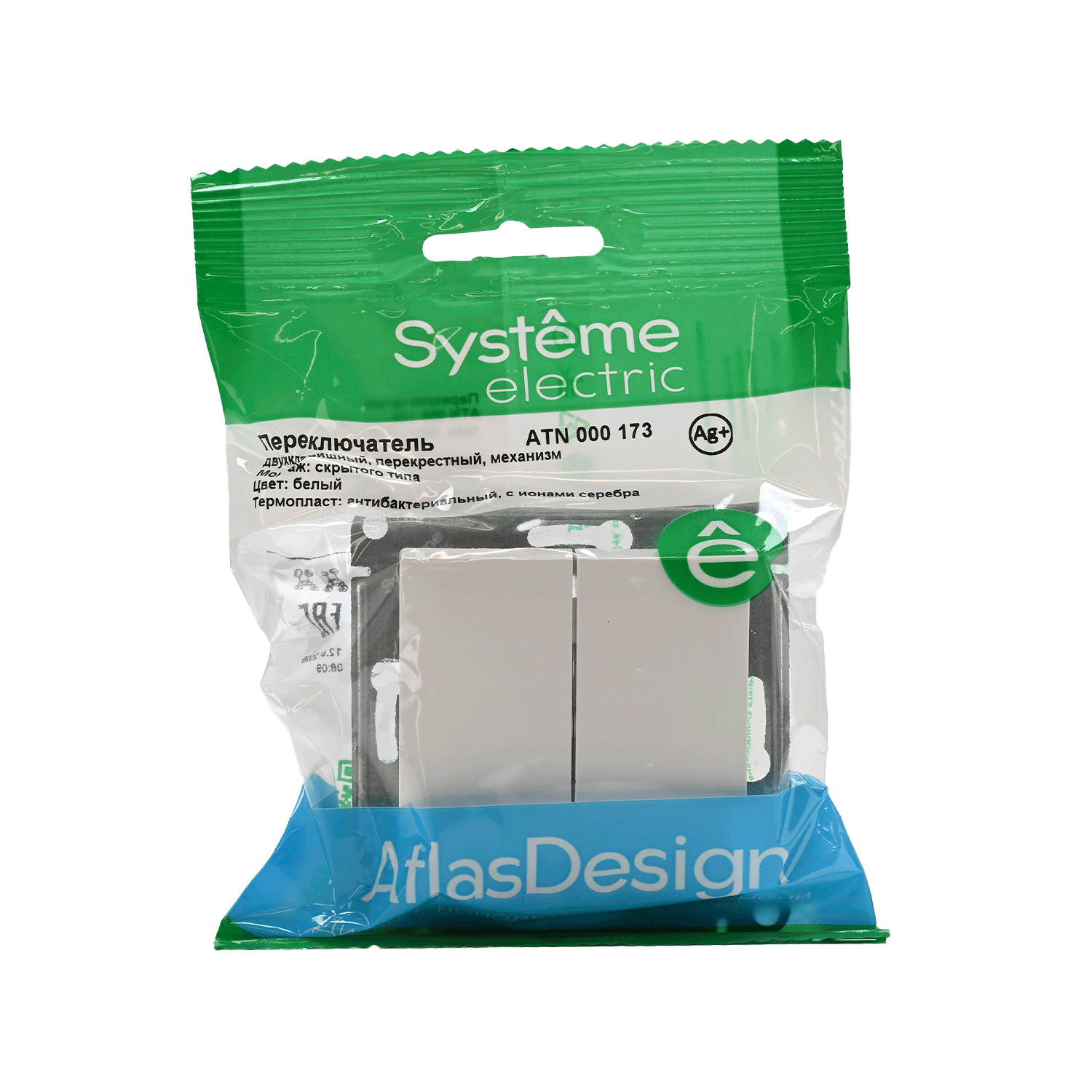systeme electric atlasdesign, переключатель 2-клавишный перекрестный белый atn000173