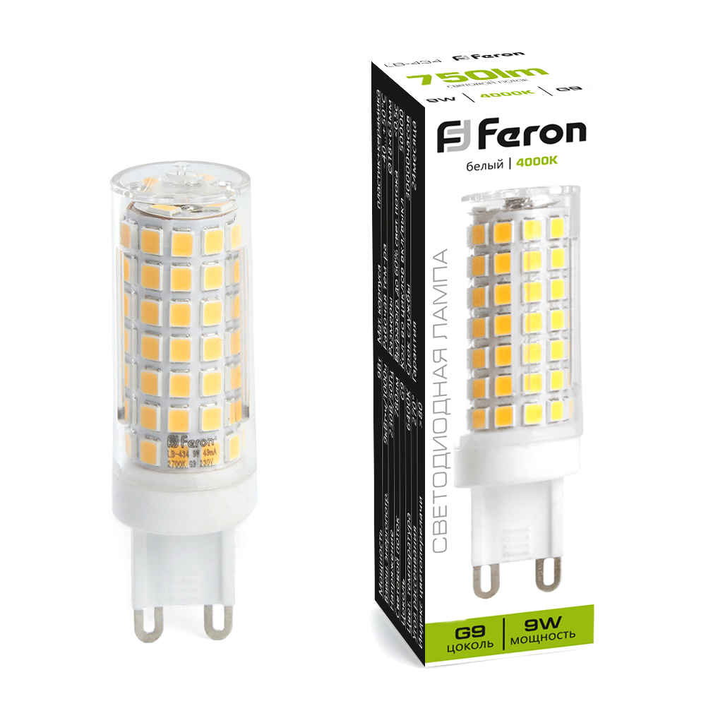Лампа светодиодная LB-434 JCD G9  9W 175-230V 4000K кукуруза Feron