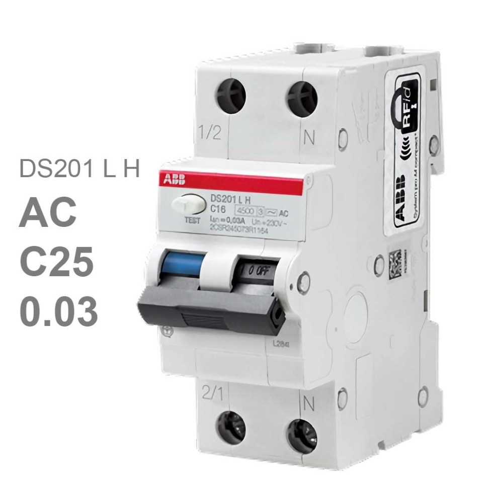abb дифференциальный автоматический выключатель ds201 lh 1p+n 25а 30ма-4,5ка-230в 2csr245073r1254