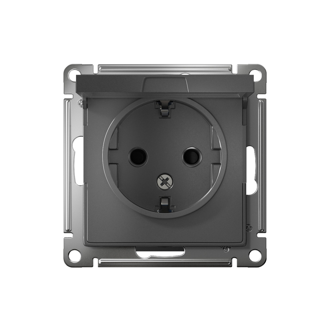 systeme electric atlasdesign розетка 1-я с заземлением со шторками с крышкой ip20 сталь