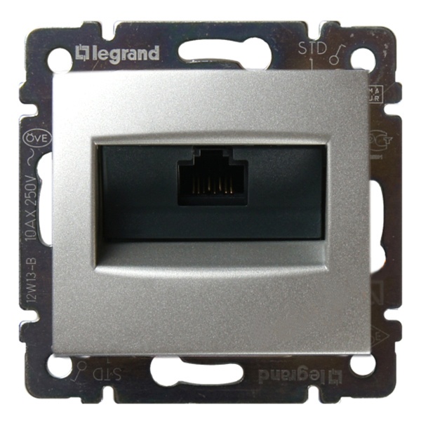 Legrand Valena розетка компьютерная 1-я RJ-45 UTP 300МГц 8 контактов 1выход 5 кат. алюминий