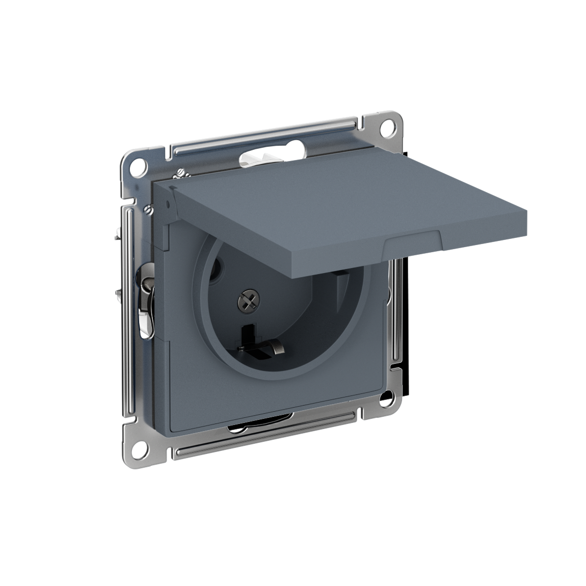 Systeme Electric ATLASDESIGN, розетка 1-я с заземлением со шторками с крышкой IP20 грифель
