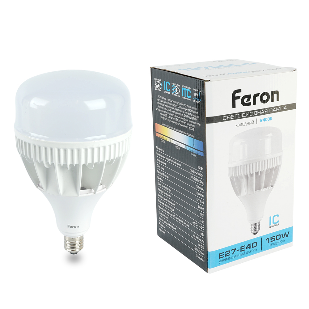 Лампа светодиодная LB-65 T140 промышленная 175-265V E27-E40 150W 6400K Feron