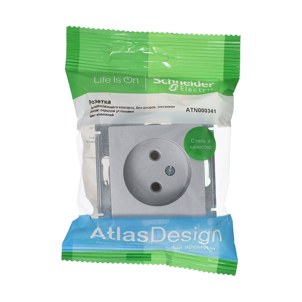 systeme electric atlasdesign, розетка 1-я без заземления алюминий atn000341