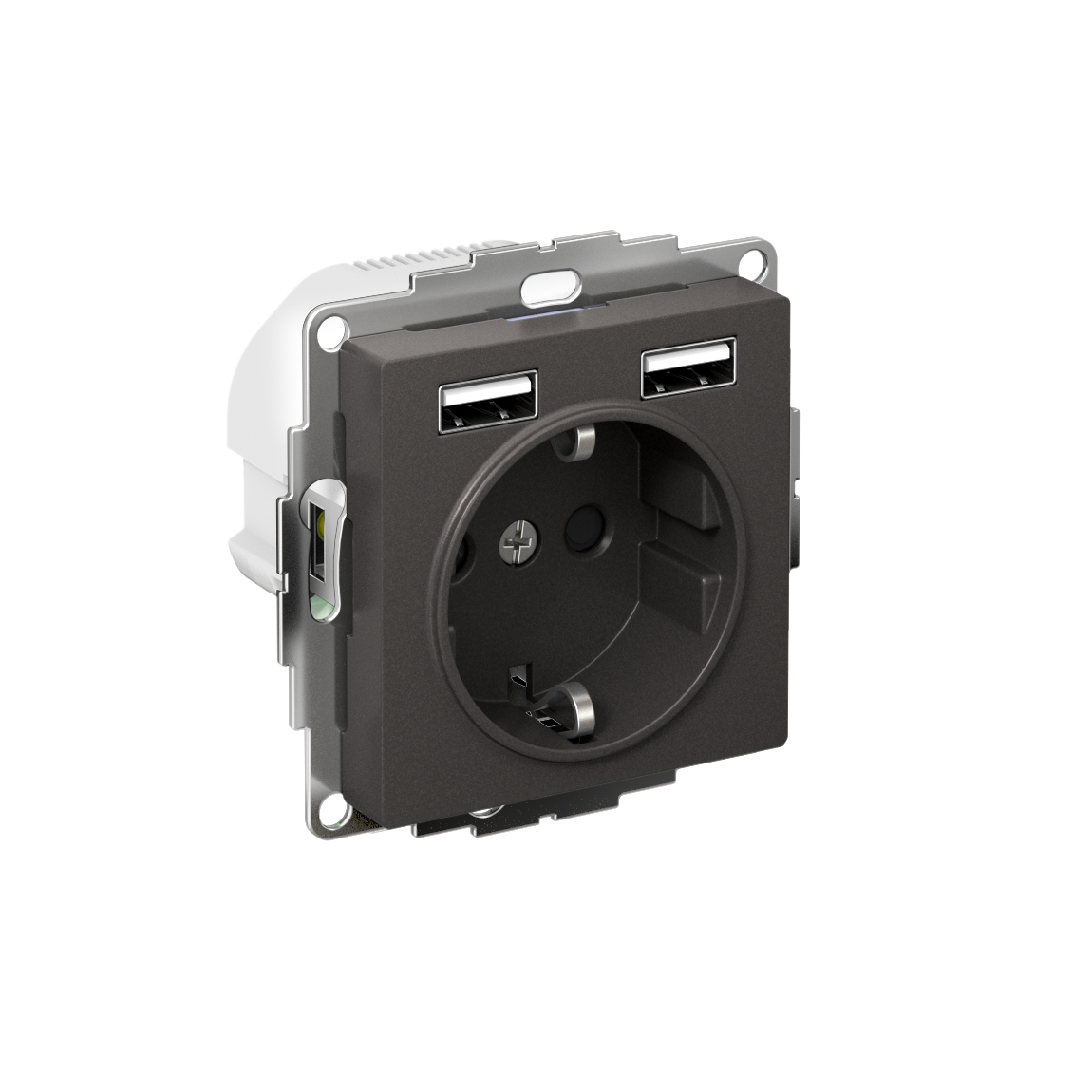 Systeme Electric ATLASDESIGN Розетка с заземлением и с 2 USB A+A, 2х5В/1,2А,16А, базальт ATN001430