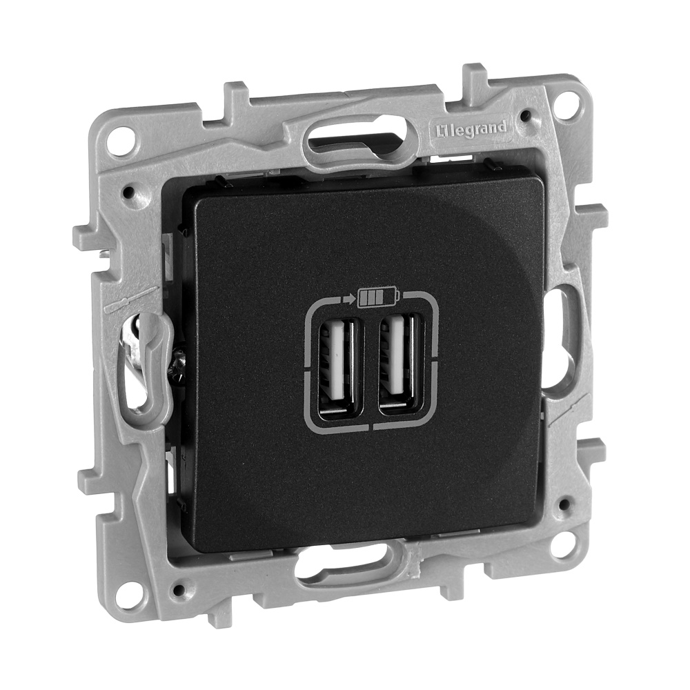 legrand etika зарядное устройство с двумя usb-разьемами 240в/5в 2400ма антрацит
