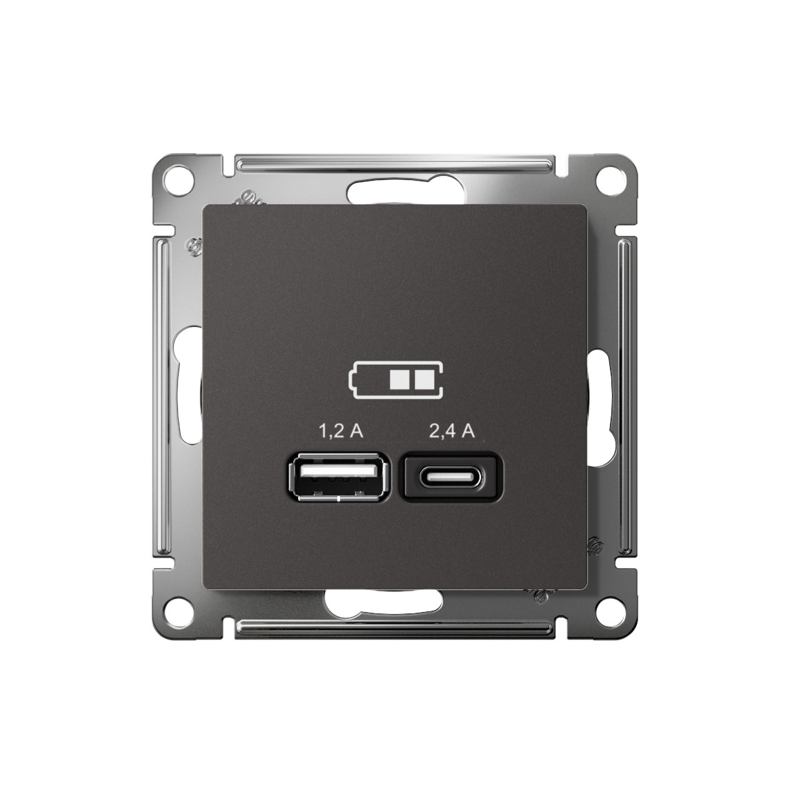 systeme electric atlasdesign розетка 2xusb (1.2a/2.4a) типы a и c для зарядки базальт atn001439