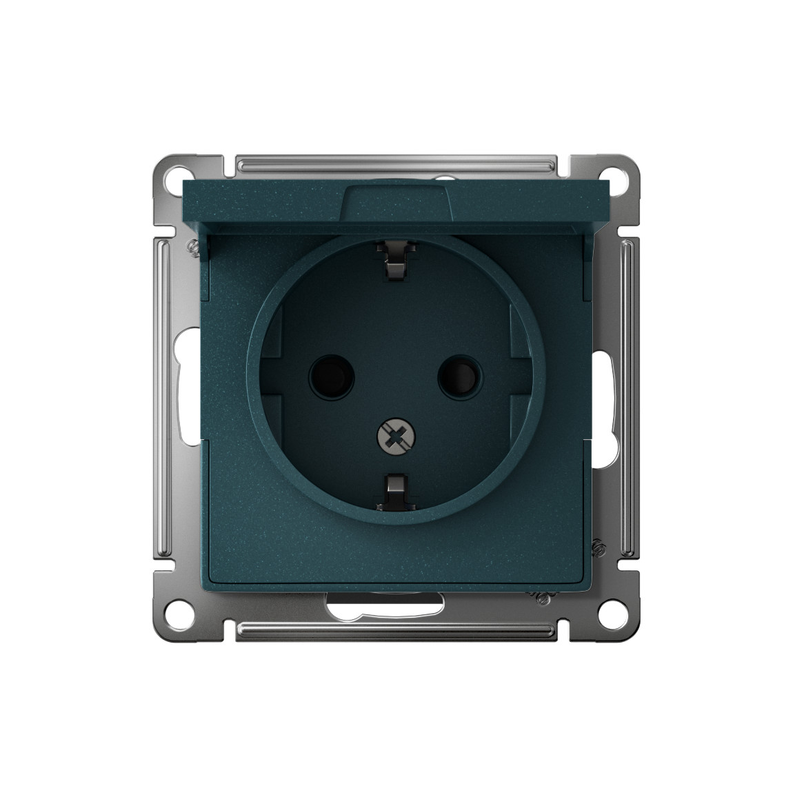 systeme electric atlasdesign розетка 1-я с заземлением со шторками с крышкой ip20 изумруд
