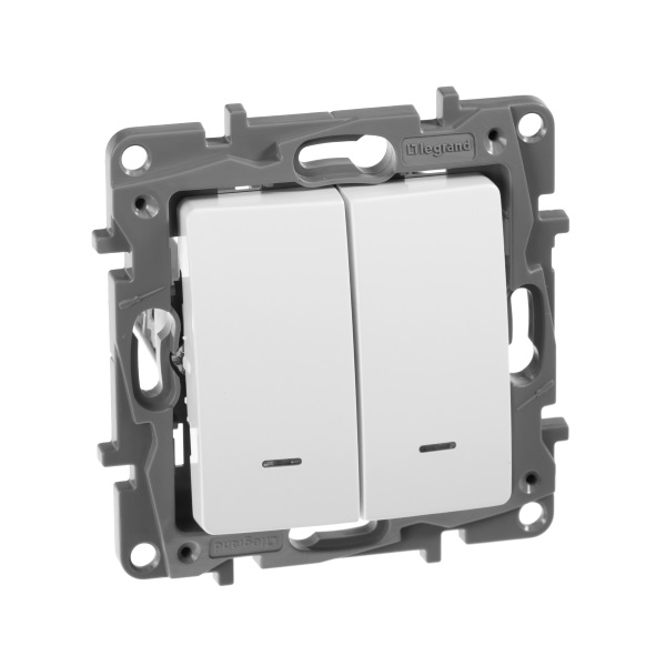 legrand etika переключатель 2 клавишный с подсветкой белый