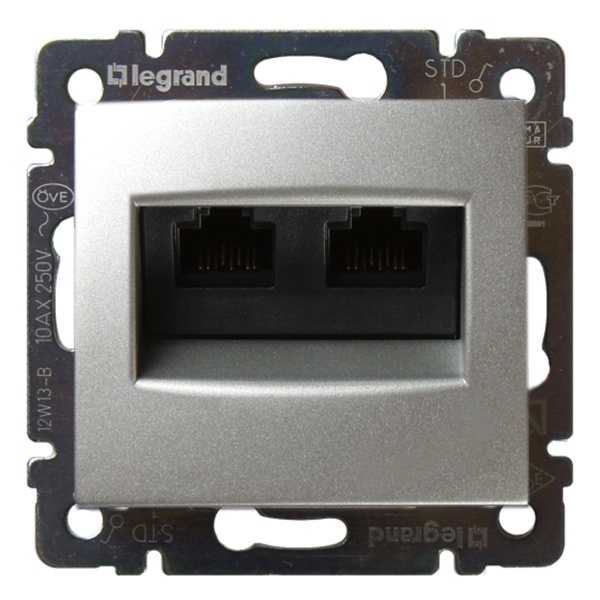 Legrand Valena розетка компьютерная 2-я RJ-45 UTP 300МГц 8 контактов 2 выхода 5 кат. алюминий