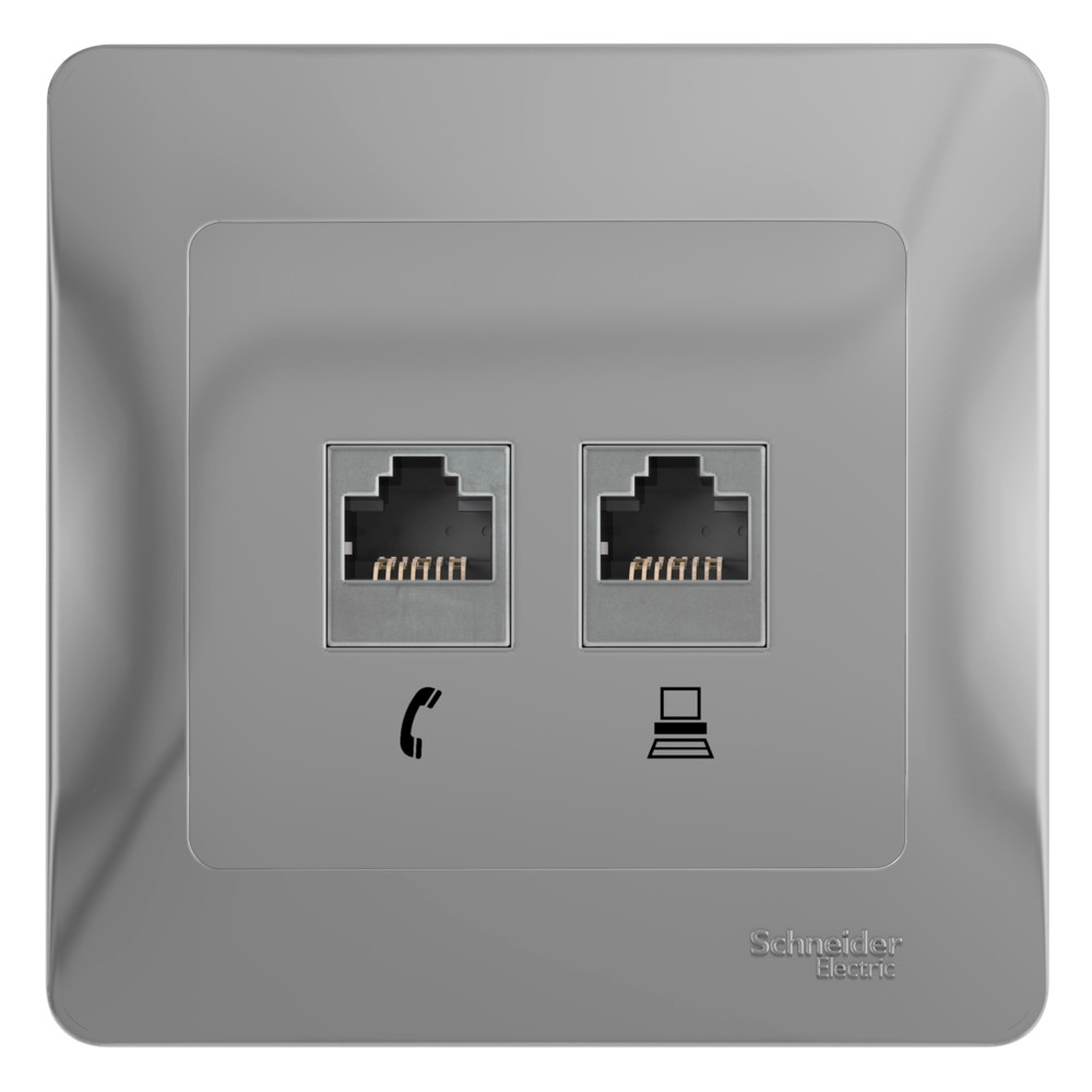 System Electric Glossa розетка двойная RJ11+RJ45 5е кат. алюминий