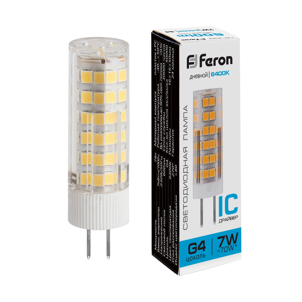 Лампа светодиодная LB-433 G4 175-220V 7W 6400K кукуруза Feron