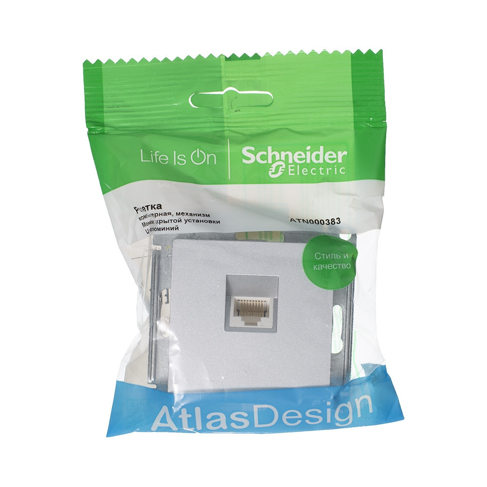 systeme electric atlasdesign, розетка компьютерная 1-я rj45 5е кат. алюминий atn000383