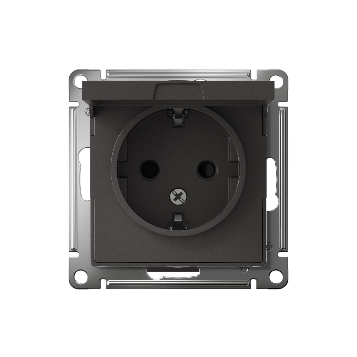 systeme electric atlasdesign розетка 1-я с заземлением со шторками с крышкой ip20 базальт atn001446