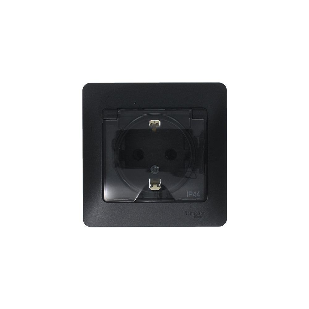 System Electric Glossa розетка 1-я с заземлением со шторками с крышкой IP44 антрацит