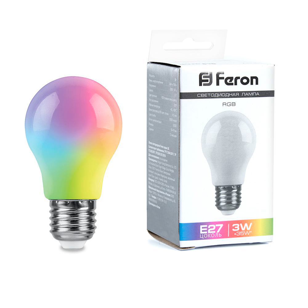 Лампа светодиодная Feron LB-375 E27 3W матовый RGB плавная сменая цвета