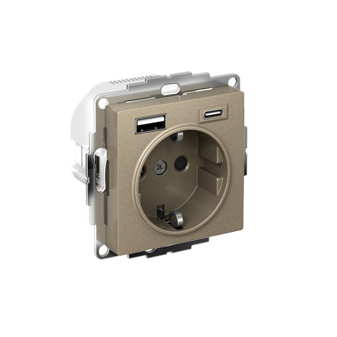 systeme electric atlasdesign розетка с заземлением 16а с usb a+c для зарядки шампань