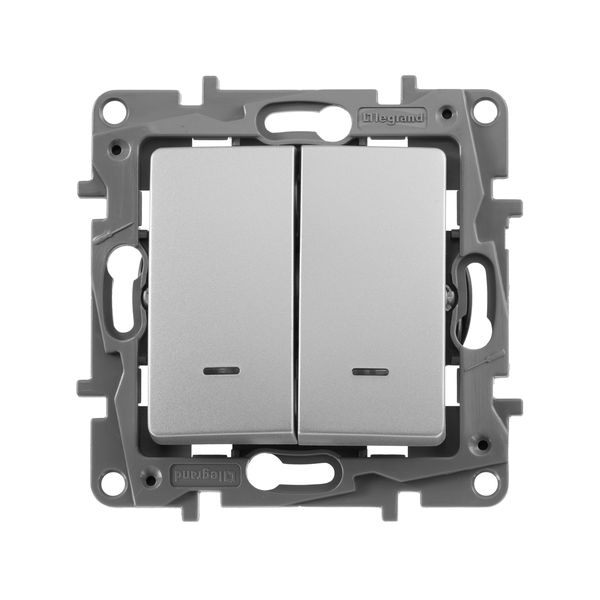 legrand etika переключатель 2 клавишный с подсветкой алюминий