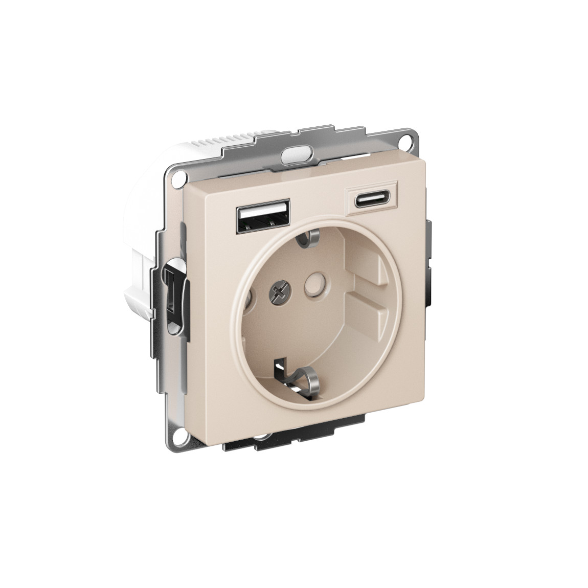 systeme electric atlasdesign, розетка с заземлением 16а с usb a+c для зарядки бежевый atn000232