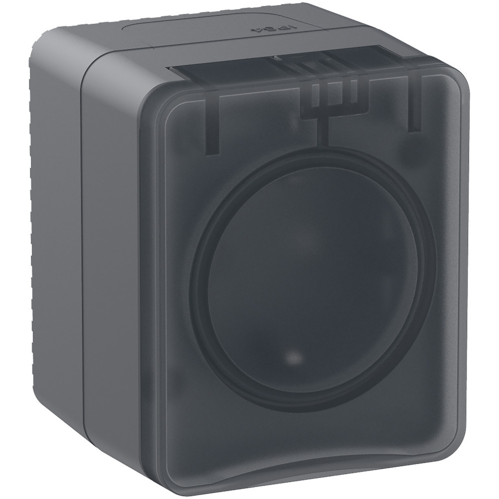 atlasdesign profi54 о/у розетка с заземлением со шторками 16а 250b антрацит ip54 atn544045