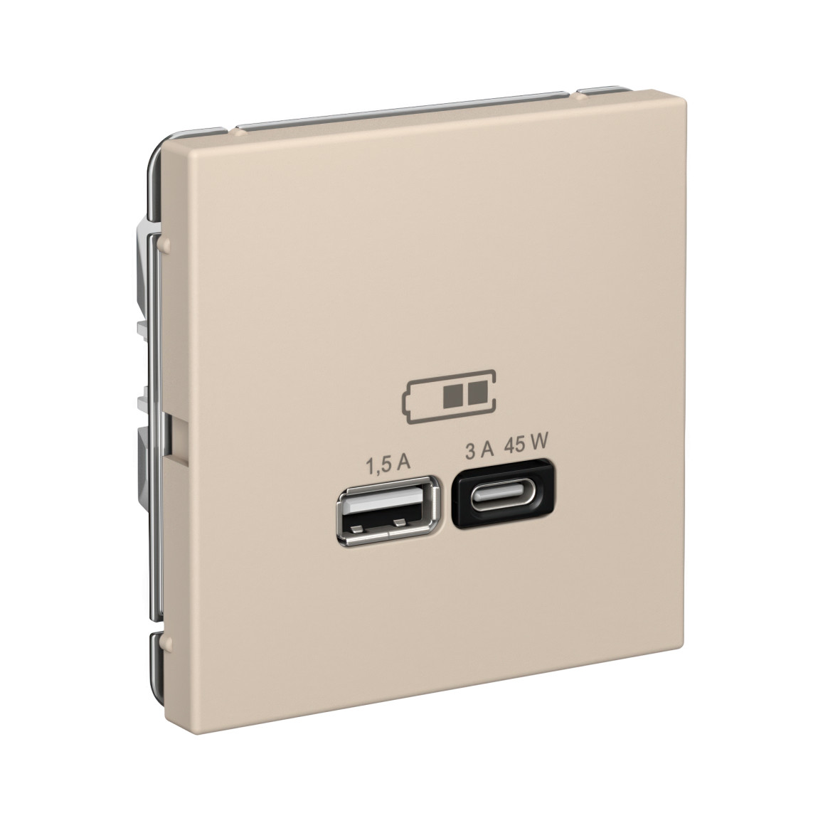 system electric artgaller розетка 2-я usb+usb type c, 45вт; 5в / 1,5-3а ввысокоскор. песочный