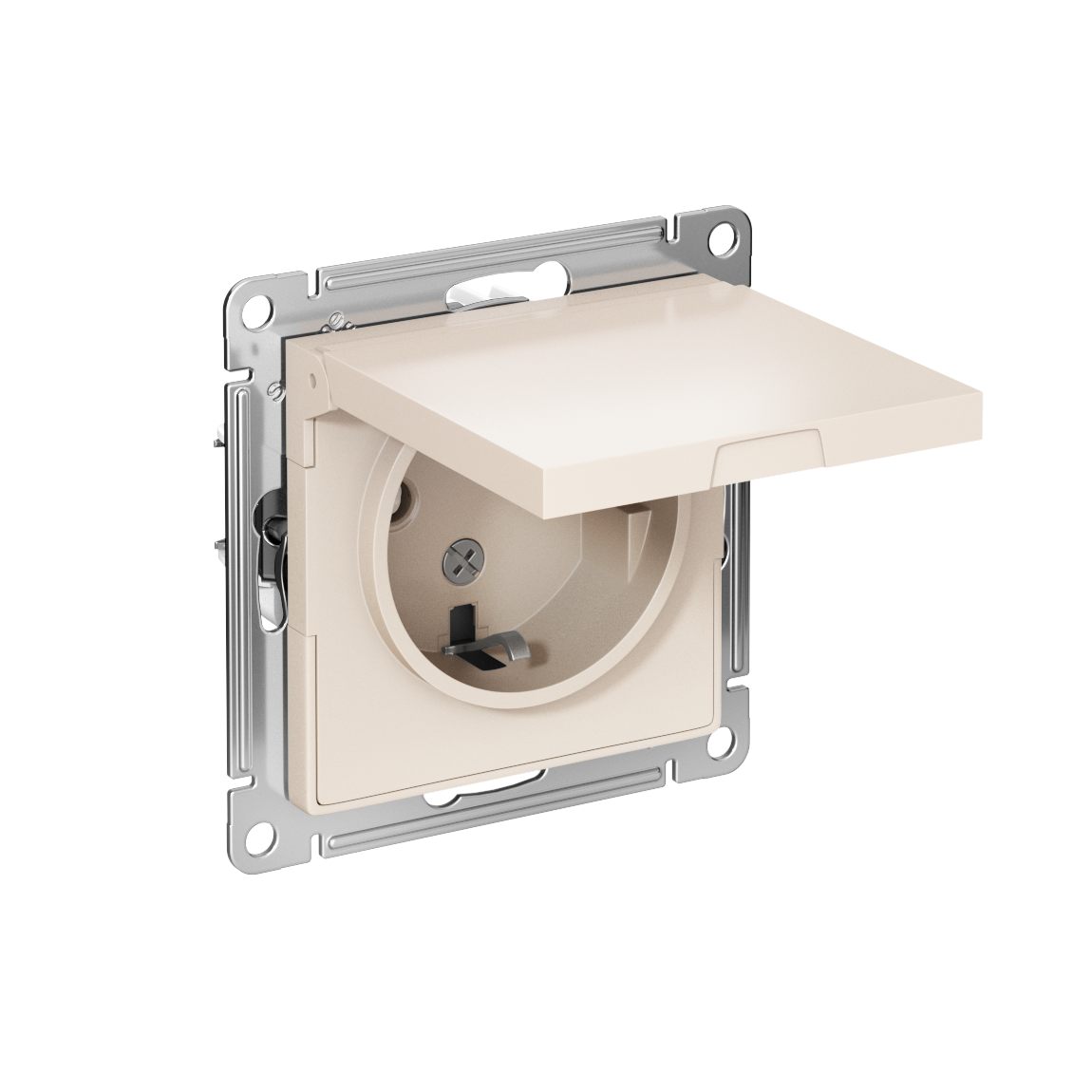 Systeme Electric ATLASDESIGN, розетка 1-я с заземлением со шторками с крышкой IP20 бежевый ATN000246