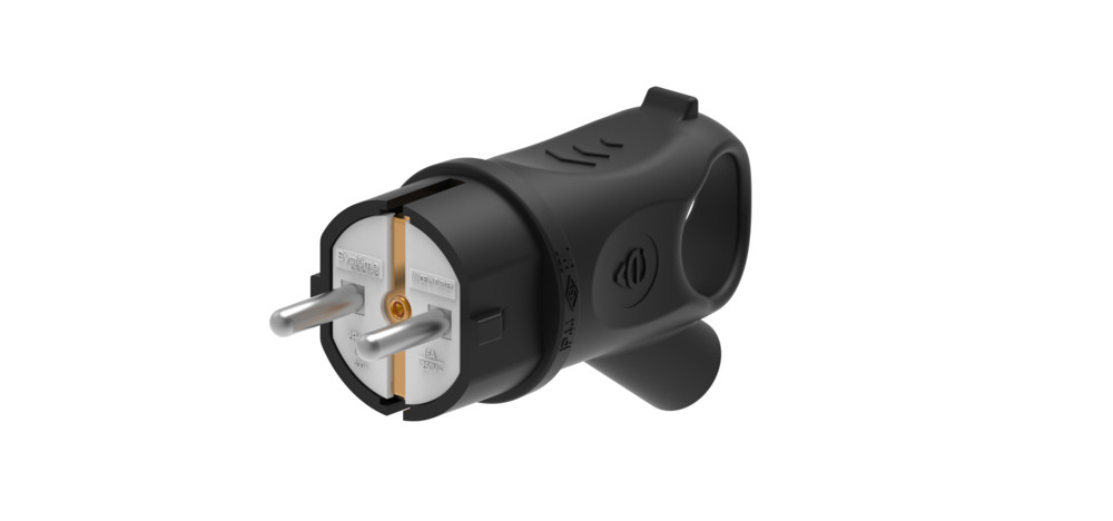 MultiSet Вилка 2К+З угловая каучуковая 16А/250В IP44 чёрная Systeme Electric