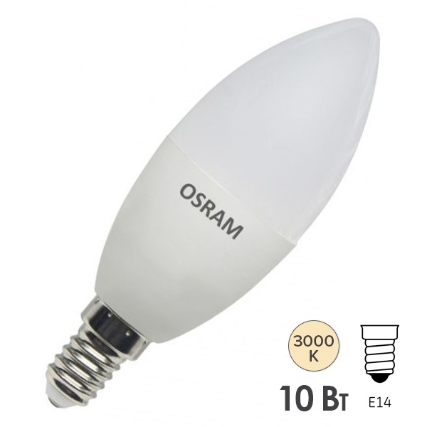  Лампа светодиодная свеча Osram LED Value LVCLB75 10SW/830 3000K 220V E14 тепло-белый свет 4058075579125