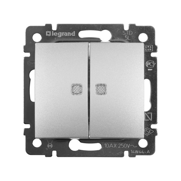 legrand valena выключатель 2 клавишный с подсветкой алюминий