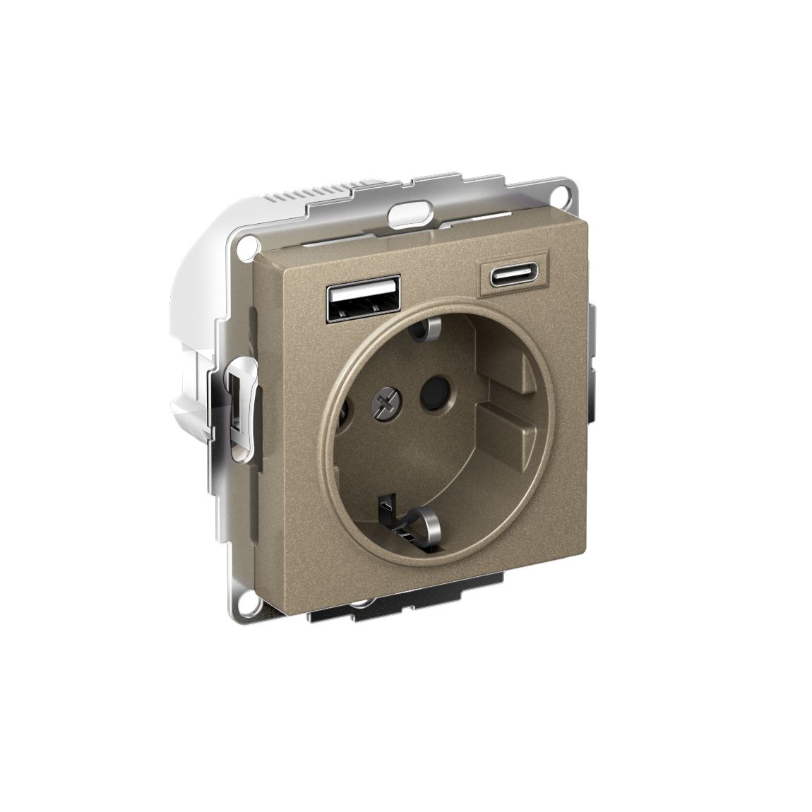 Systeme Electric ATLASDESIGN розетка с заземлением 16А с USB A+C для зарядки шампань