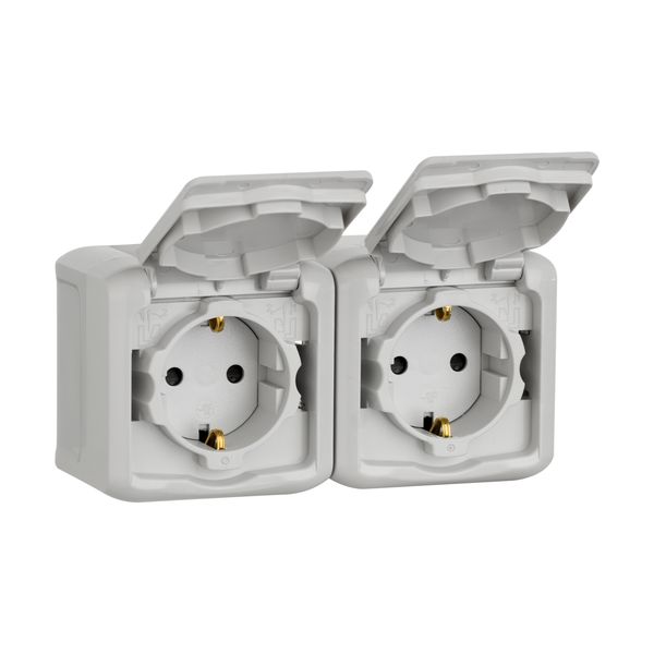 legrand quteo ip-44 розетка 2-я с заземлением с крышкой (со шторками) серая