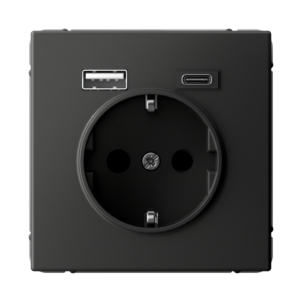 system electric artgallery розетка 1-я с заземлением со штор., с usb+usb type с,базальт gal001432