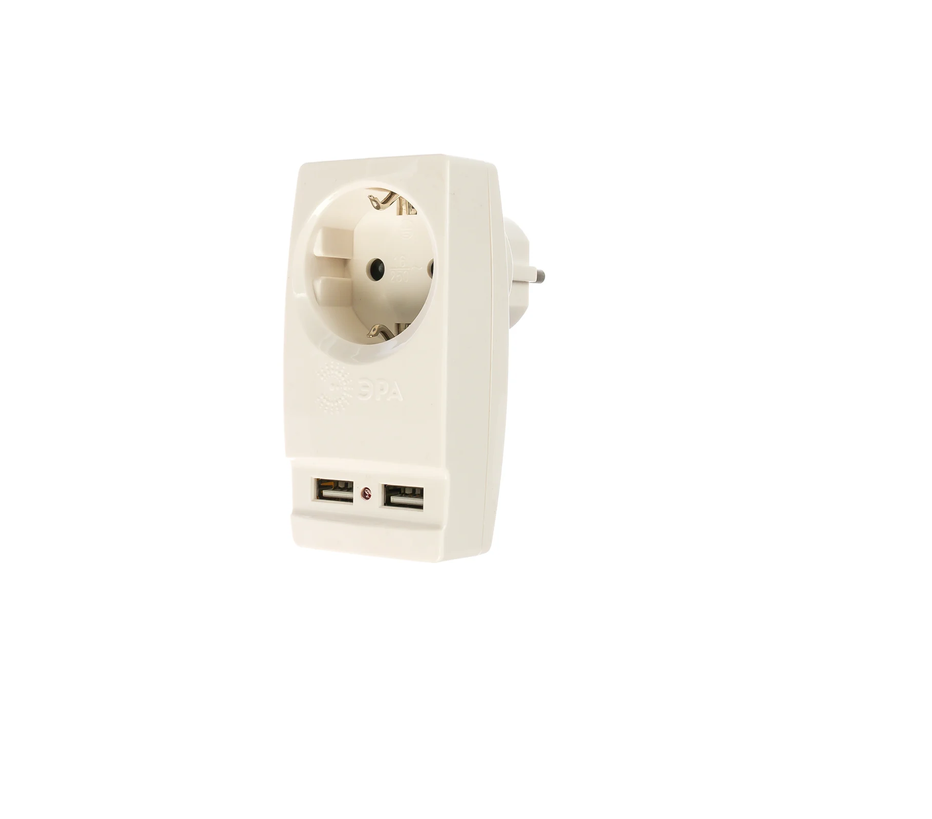 Разветвитель электрический ЭРА SP-1e-USB-W на 1 розетку + 2 USB с заземлением 16А белый