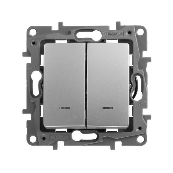 legrand etika выключатель 2 клавишный с подсветкой алюминий