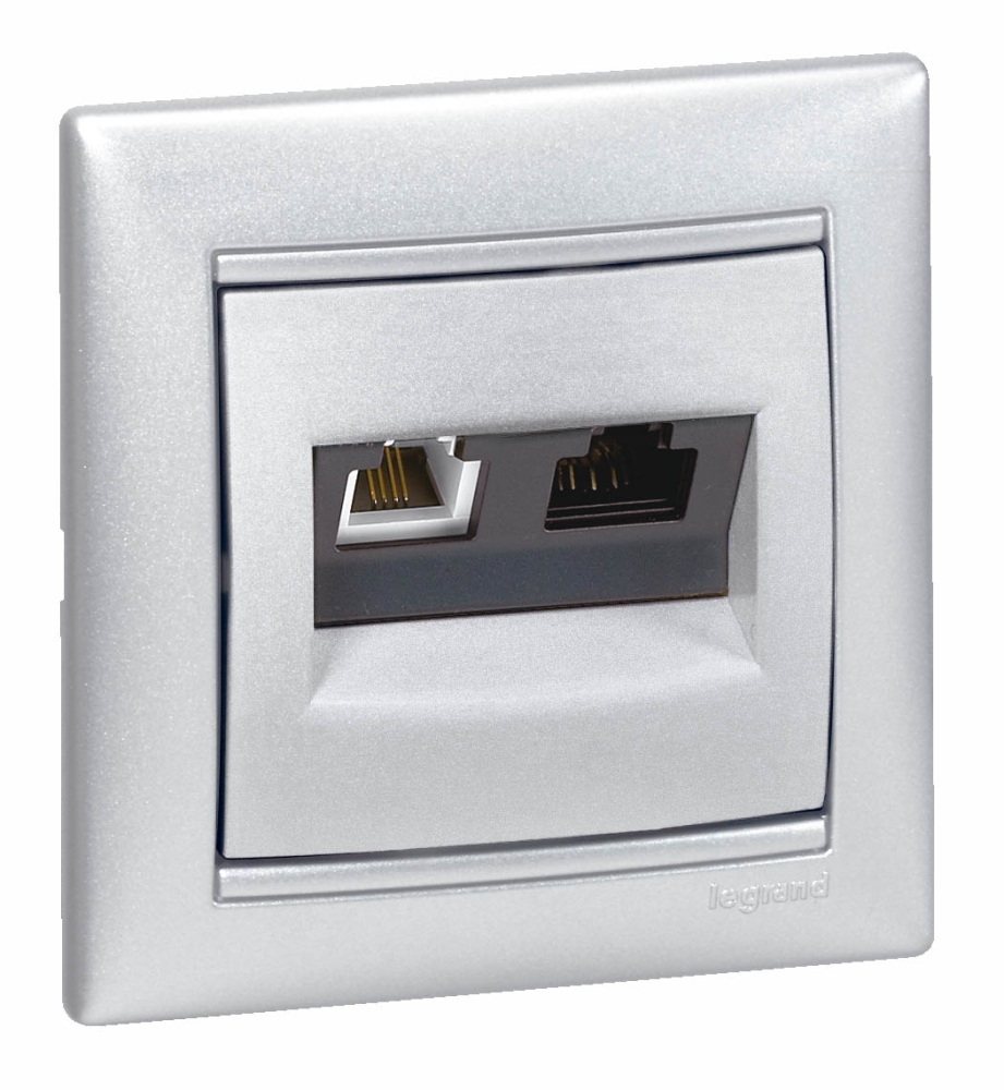 legrand valena розетка компьютерная rj-45 кат.6 utp+розетка телефонная rj-11 алюминий